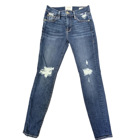 Frame Denim Denim - Frame Wriley 139021 Stretchy Le Skinny De Jeanne Distressed Jeans 25